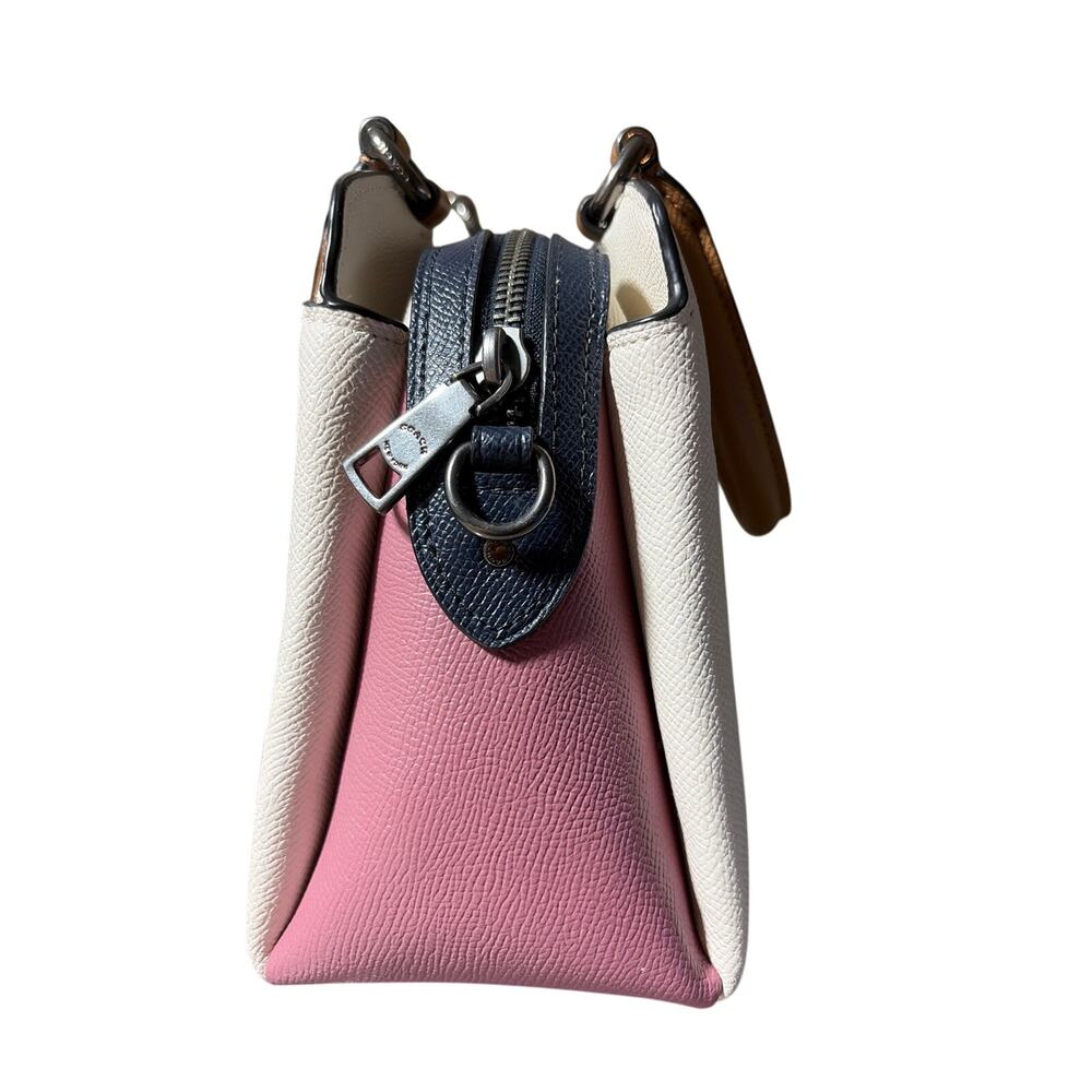 Coach Mini Lillie Carryall Cream Pink Navy Tan GREAT Condition Satchel Crossbody - Picture 5 of 12